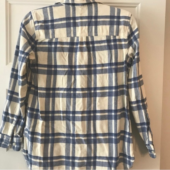 Madewell Blue and Cream Plaid Button Down Classic Flannel, XS - Picture 2 of 4